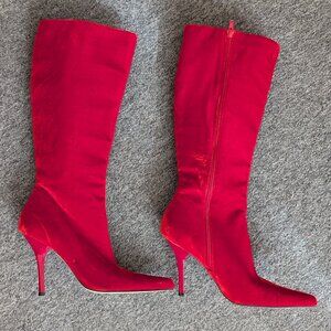 Frederick's of Hollywood Vintage Red Velvet Boots Y2K